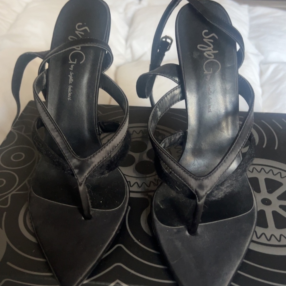 Black Cowide and Satin Sandal heels